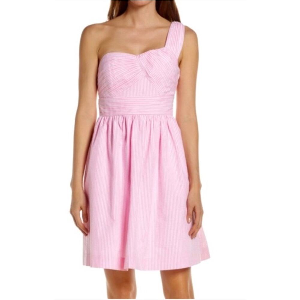 Lilly Pulitzer Plus Addison Dress in Pink Tropics Seersucker Fit & Flare Size 14 - Picture 3 of 13